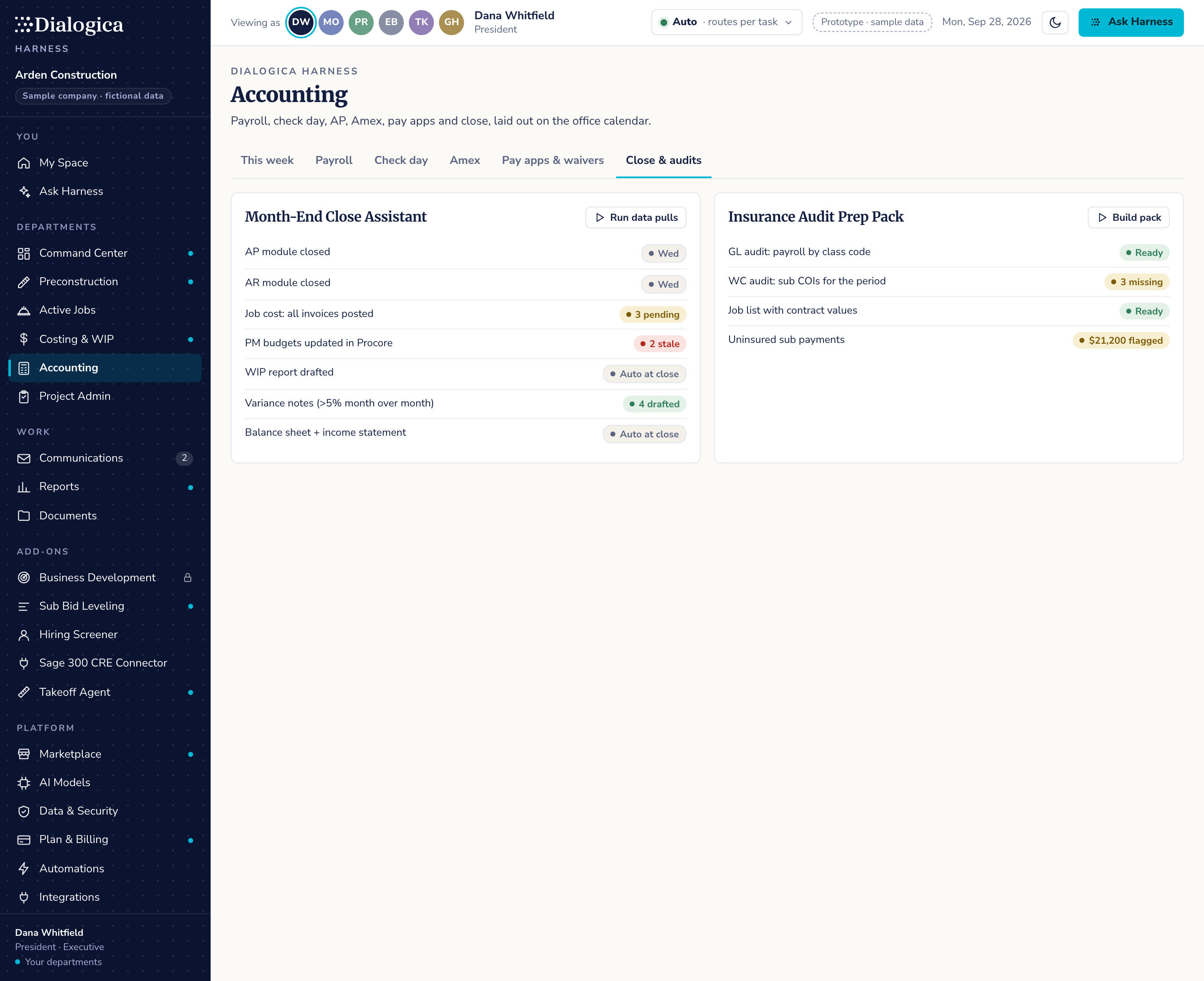 Accounting: Close & audits screen
