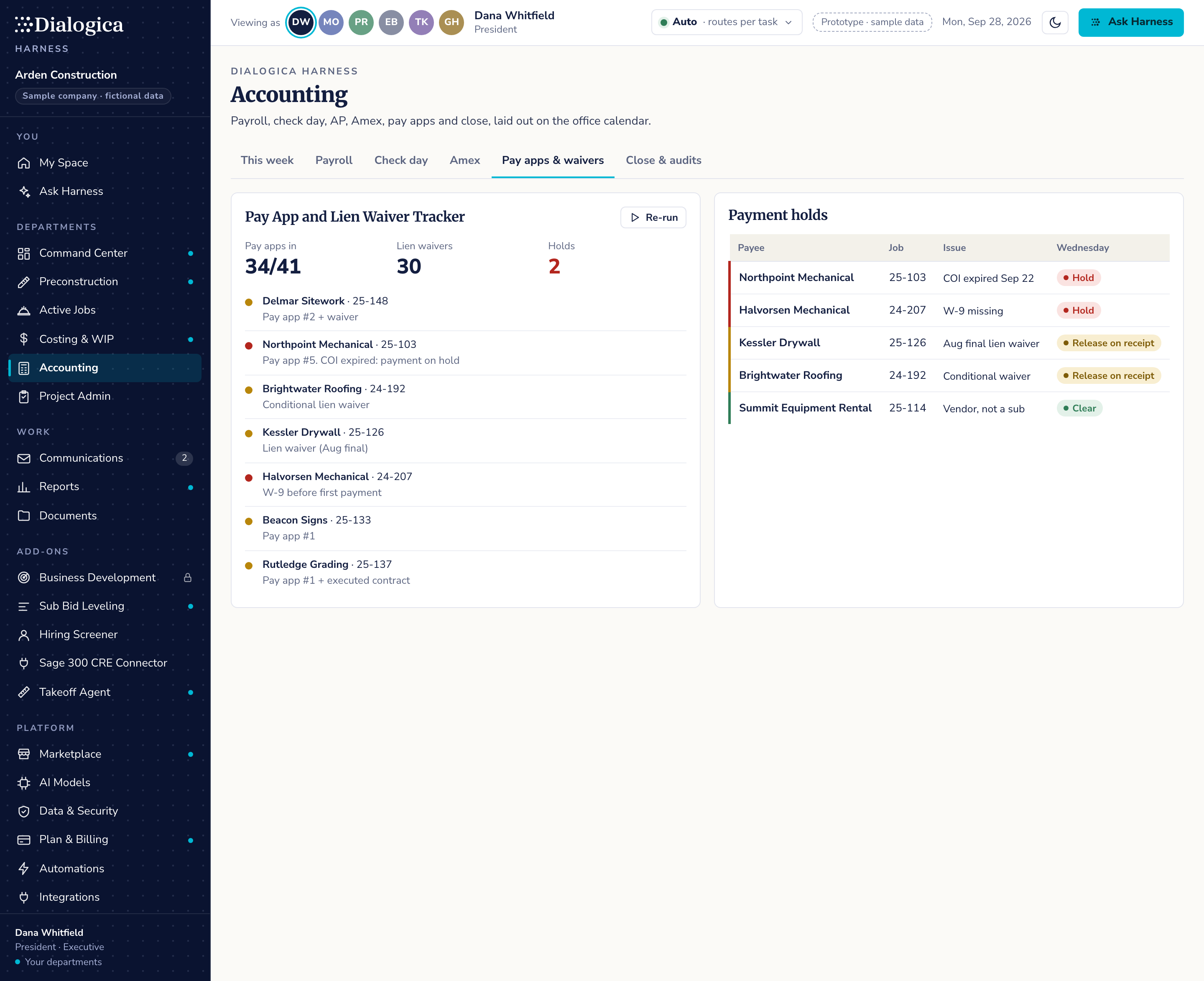 Accounting: Pay apps & waivers screen