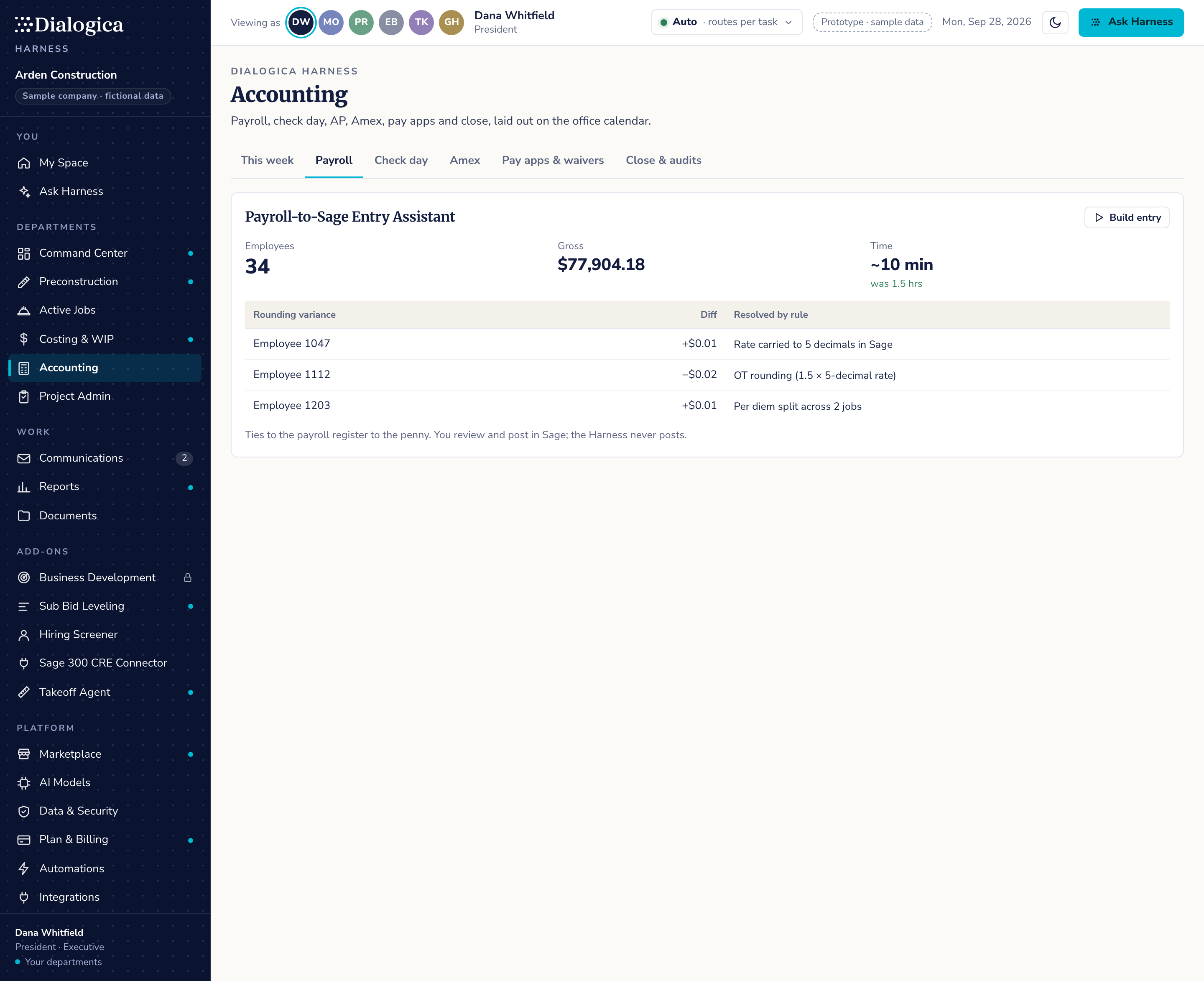 Accounting: Payroll screen
