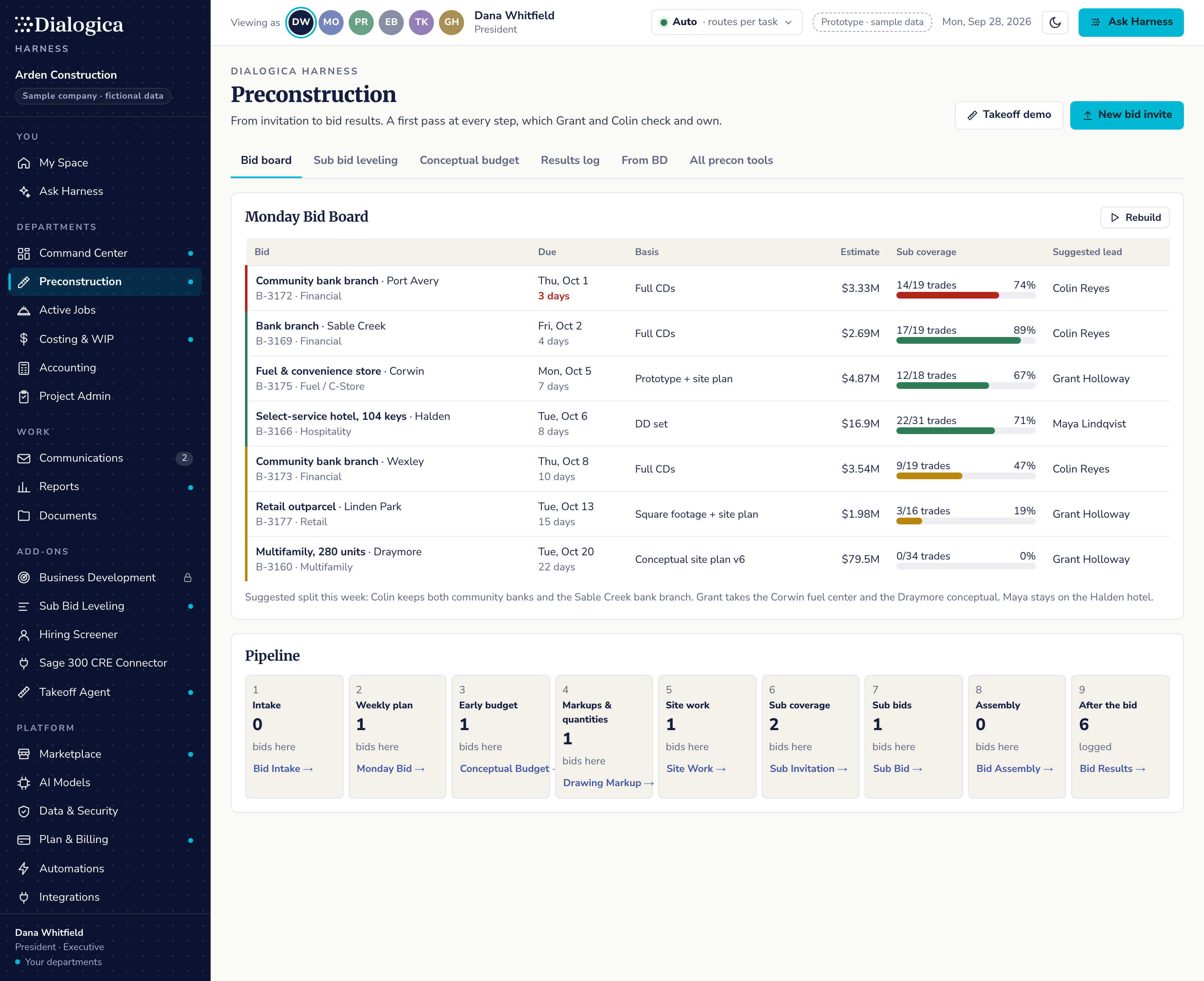 Preconstruction: Bid board screen