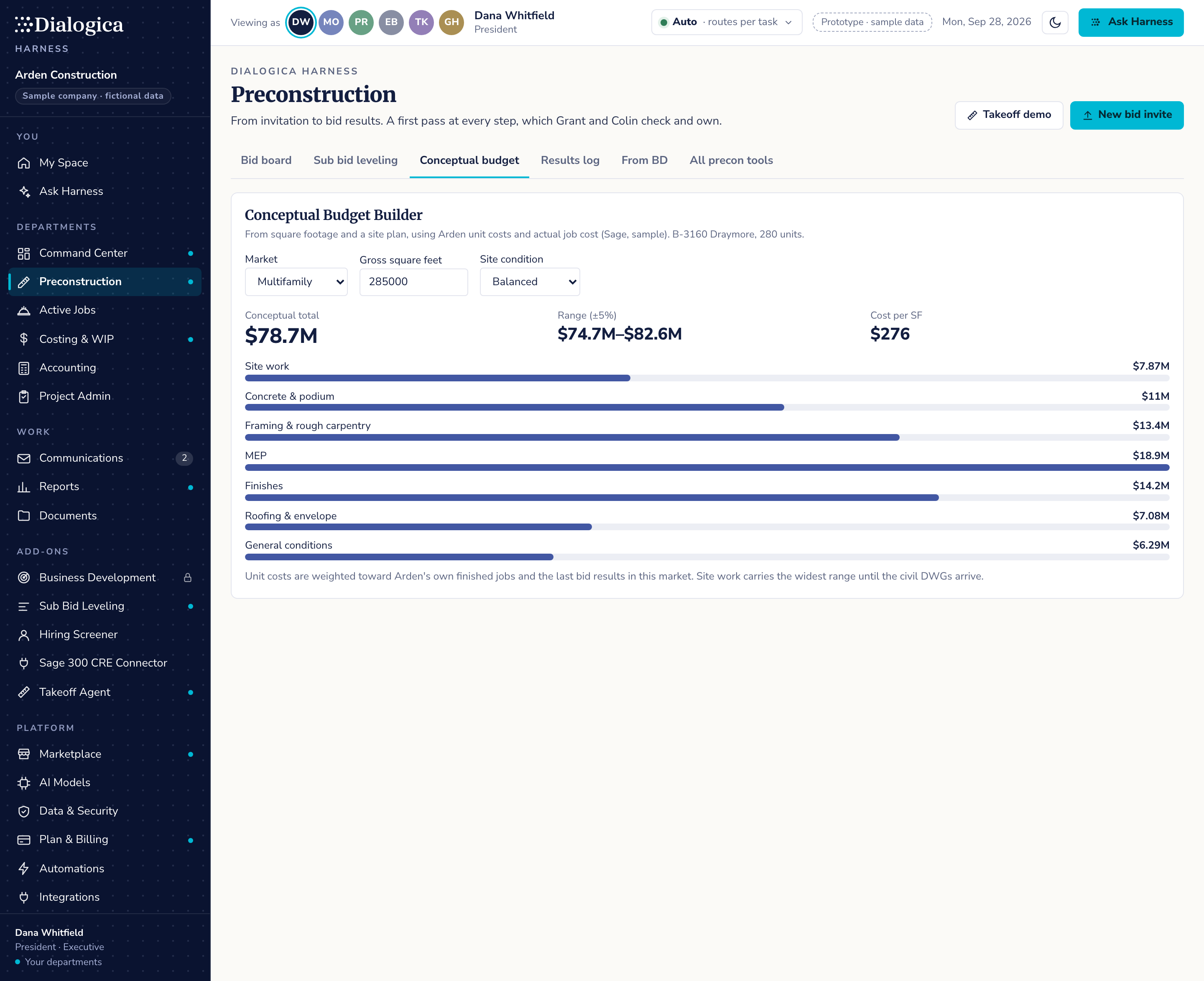 Preconstruction: Conceptual budget screen