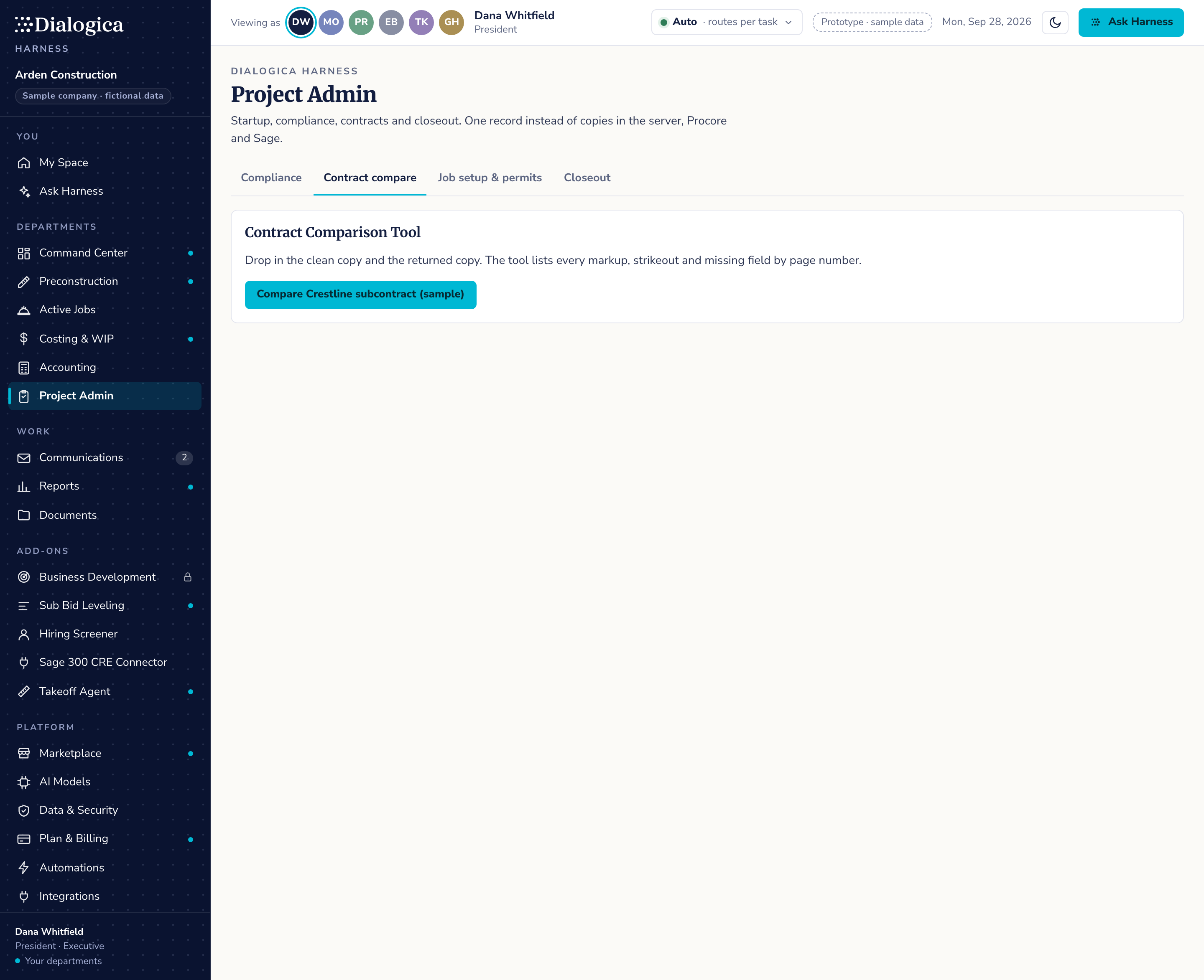 Project Admin: Contract compare screen