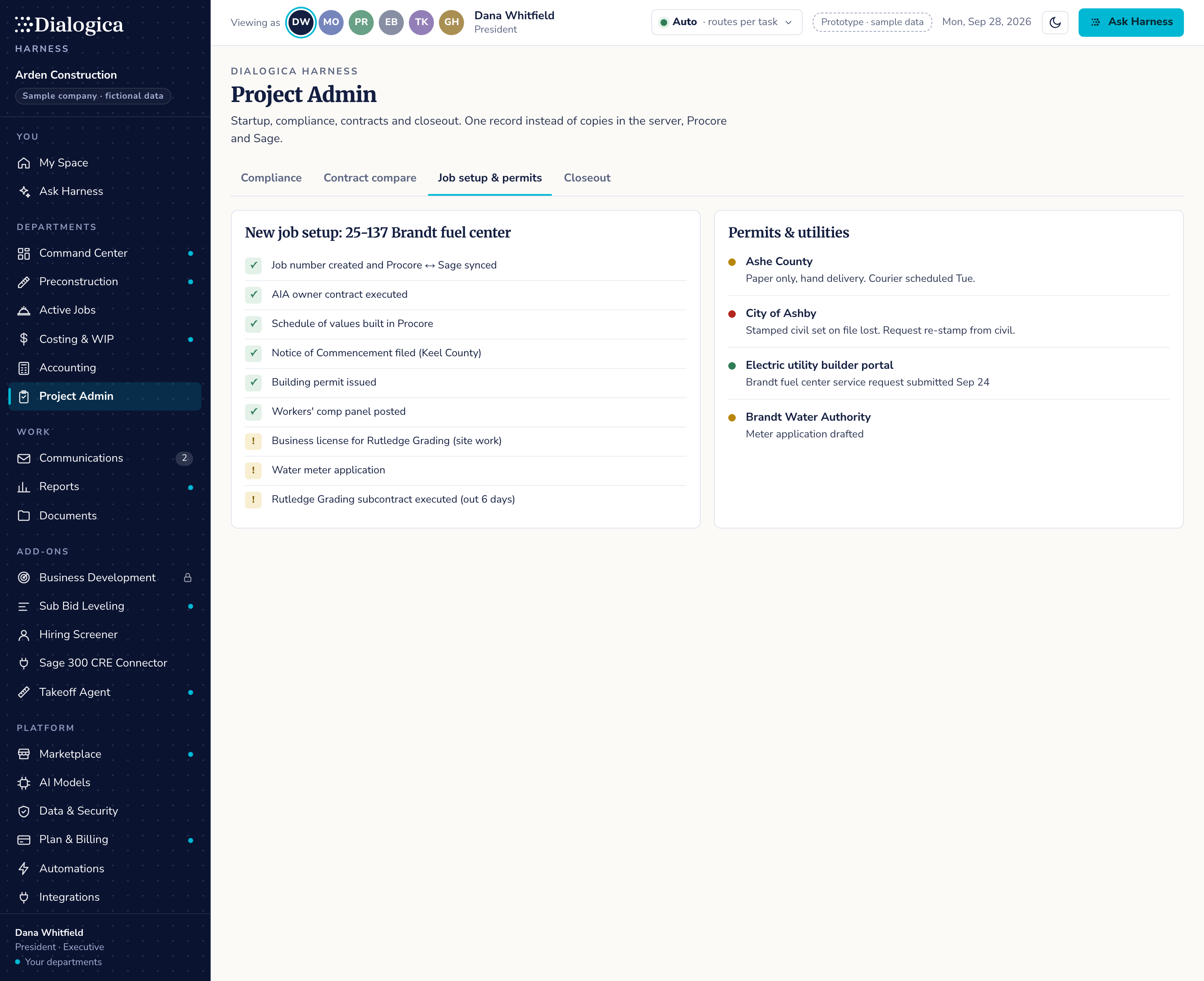 Project Admin: Job setup & permits screen